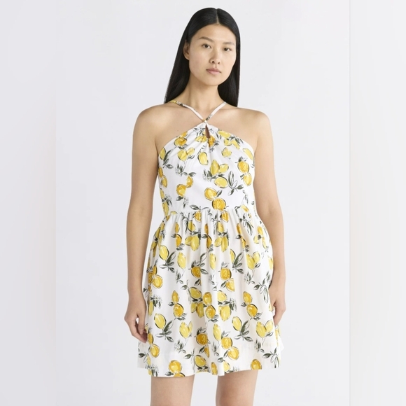 Free Assembly Women’s Halter Mini Dress Lemon Print Fit & Flare Cotton Plus 2X - Picture 2 of 4